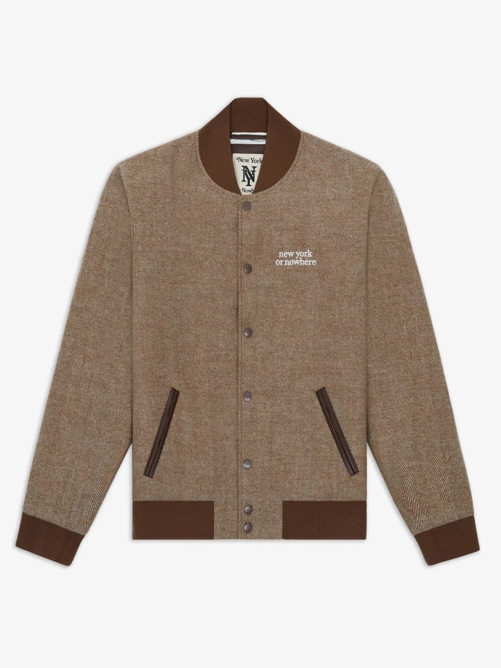 New York or Nowhere Brown Herringbone Bomber Jacket